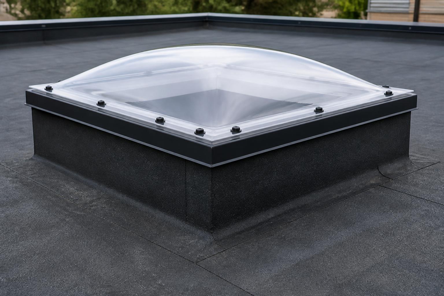 Lichtkoepel met opstand, waterdicht aangesloten op een plat dak